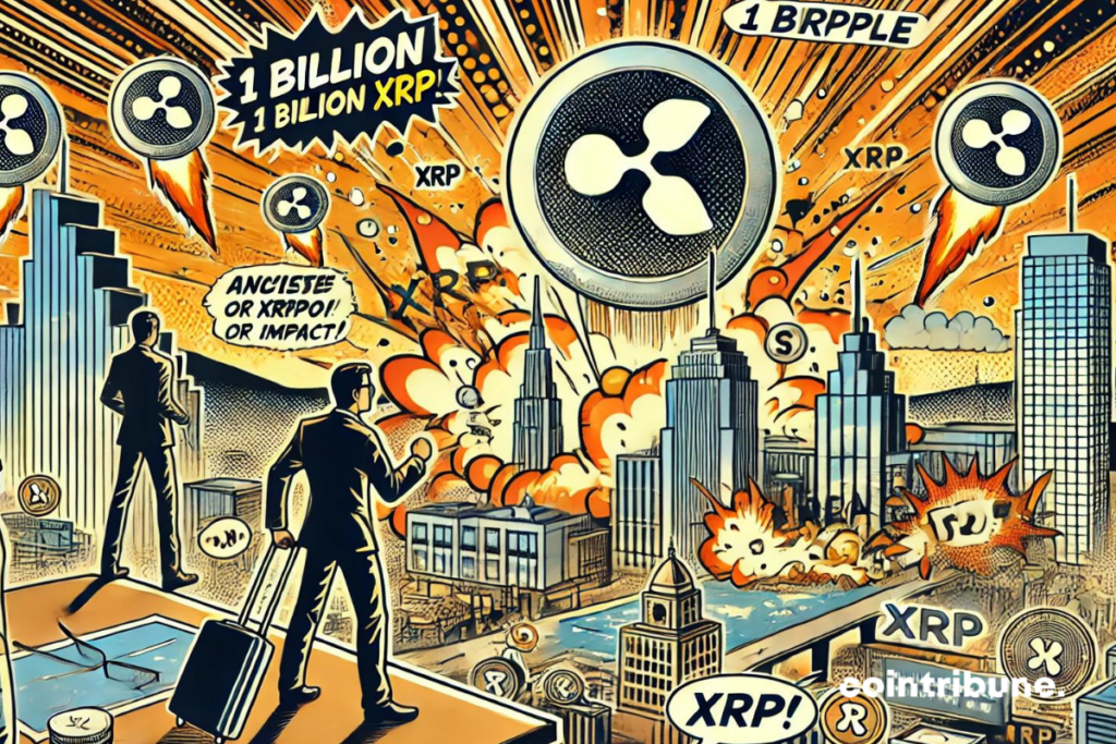 Des investisseurs crypto observant le logo du XRP