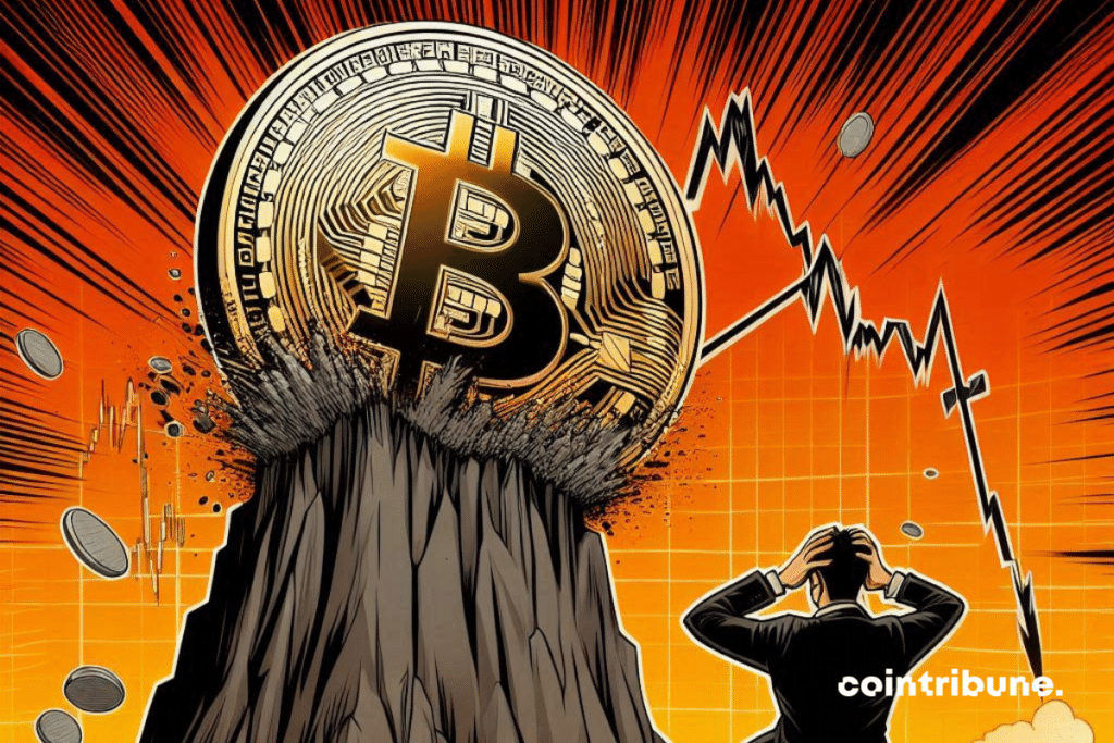 Illustration of a trader watching bitcoin fall