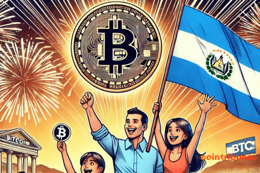 Famille salvadorienne jubilant suite à la hausse du bitcoin
