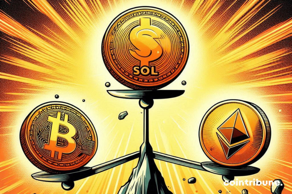 Balance et pièces d'Ethereum, Bitcoin et Solana