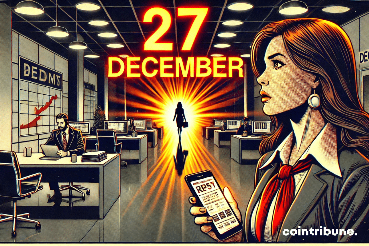 A modern desk with a giant calendar, with previous dates scribbled out except for "27 December," which is circled and illuminated.