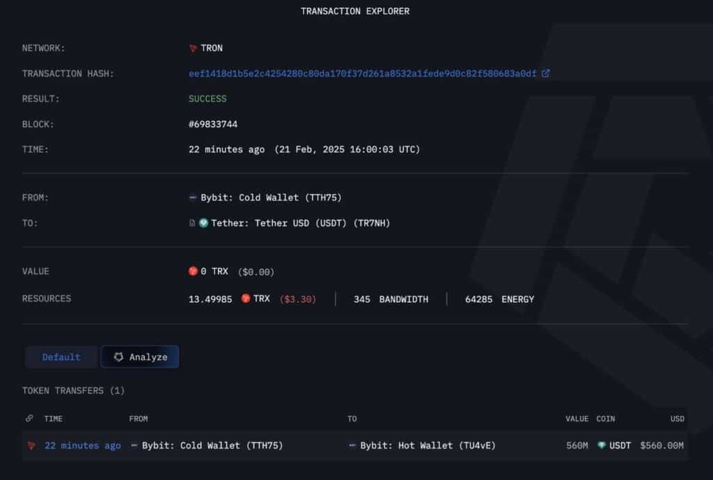 Le pirate a manipulé l’interface de signature, affichant une adresse légitime tout en modifiant la logique sous-jacente du smart contract. Cette ruse a permis à l’attaquant de prendre le contrôle du portefeuille affecté et de vider 560 millions de dollars.