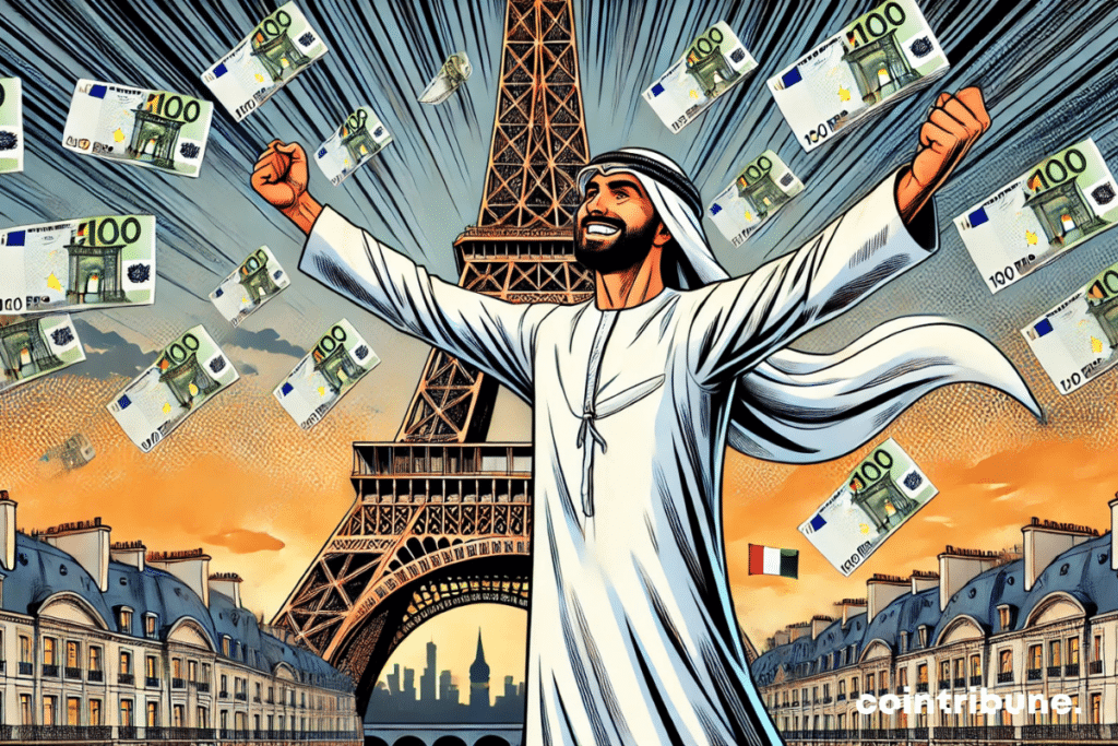 AI: A Rain of Bills Over the Eiffel Tower! It perfectly captures the energy and impact of this investment from the United Arab Emirates in France.