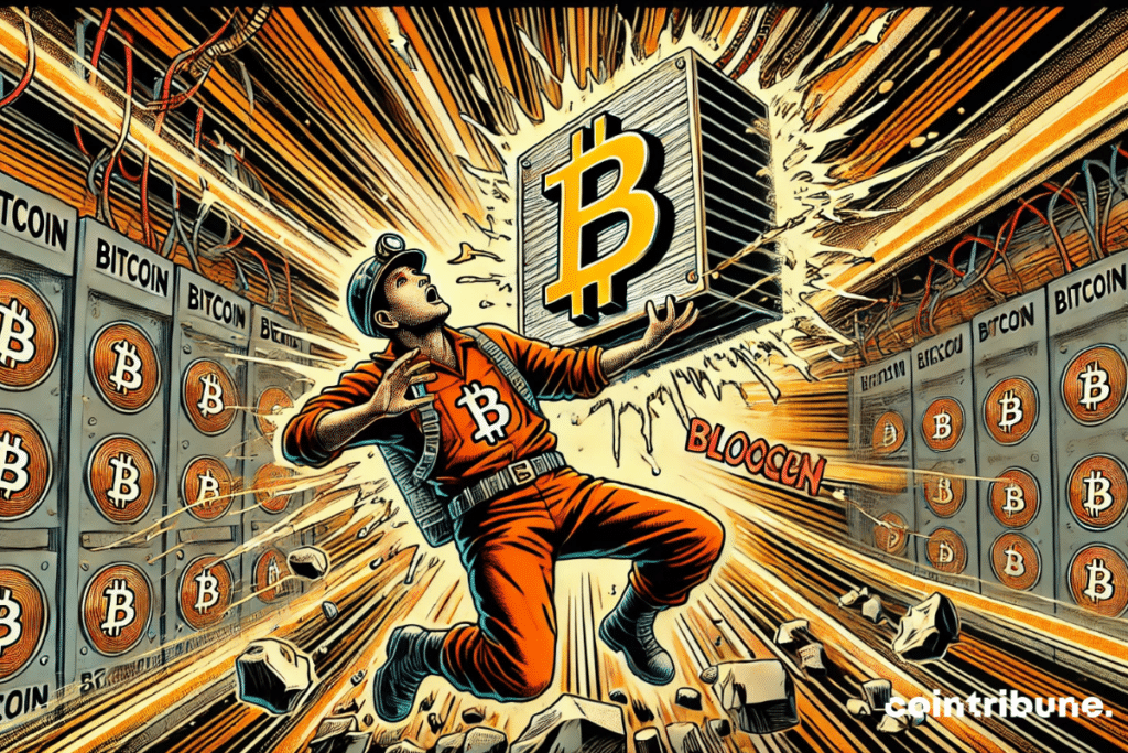 A Bitcoin block explodes on a miner