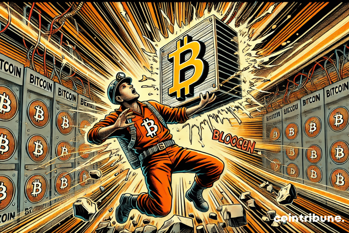 A Bitcoin block explodes on a miner