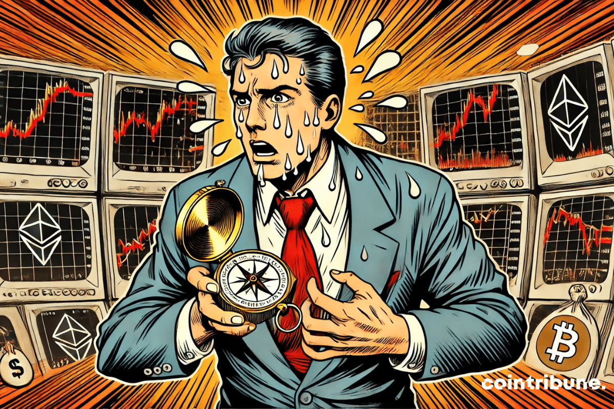 Lost crypto trader with compass in hand