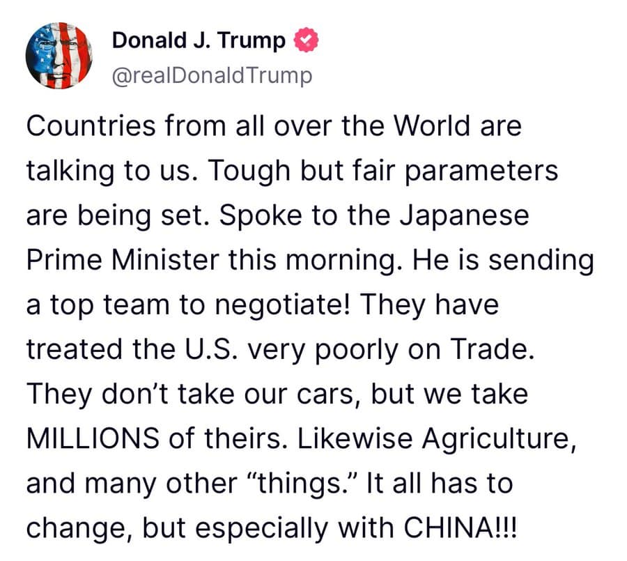 Japanese Prime Minister Shigeru Ishiba requested a meeting with American President Donald Trump.