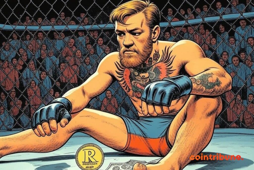 Conor McGregor assis au sol dévasté par la non rentabilité du token crypto REAL