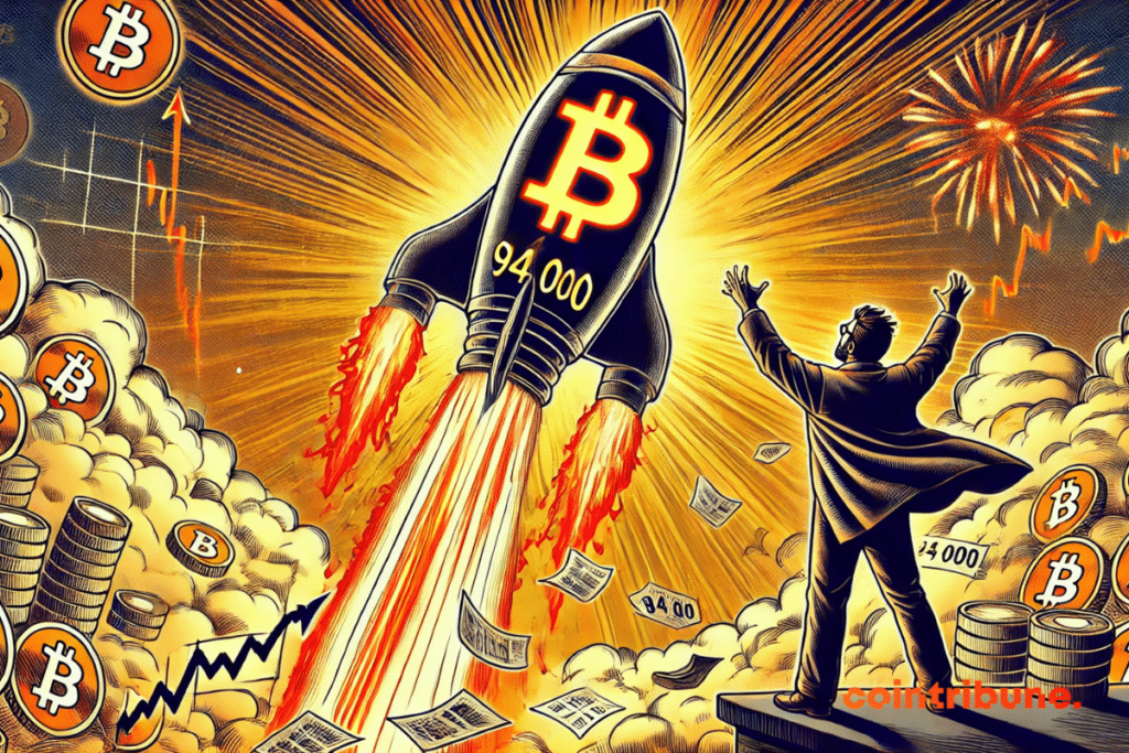 Un trader eufórico ante el rally de Bitcoin.