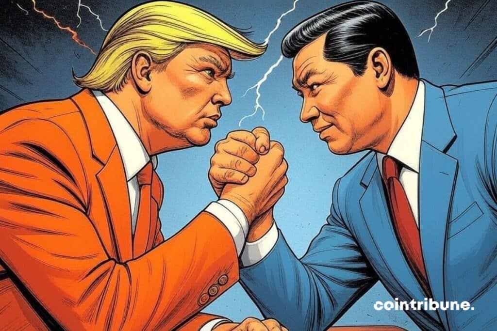 Donald Trump et le président de la Chine qui font un bras de fer