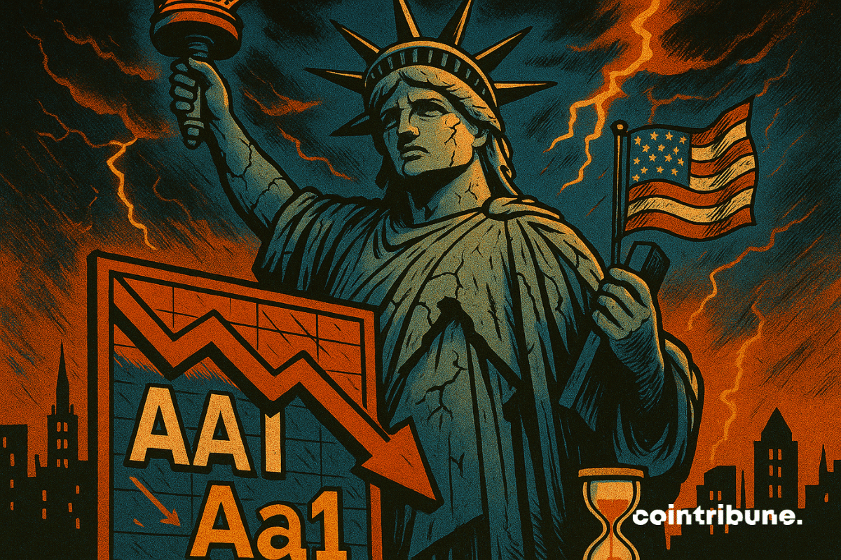 Désolation autour d'une statue de liberté fracassée, un tableau classant le rang souverain US à AA1