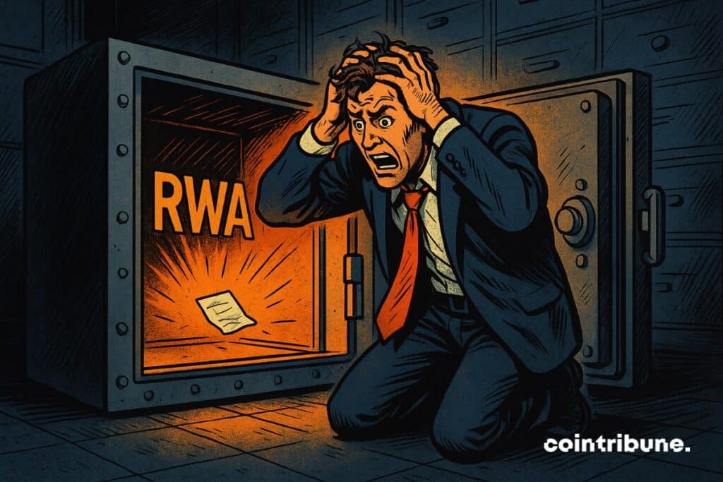 A crypto investor who discovers his RWA safe deposit box to be empty.