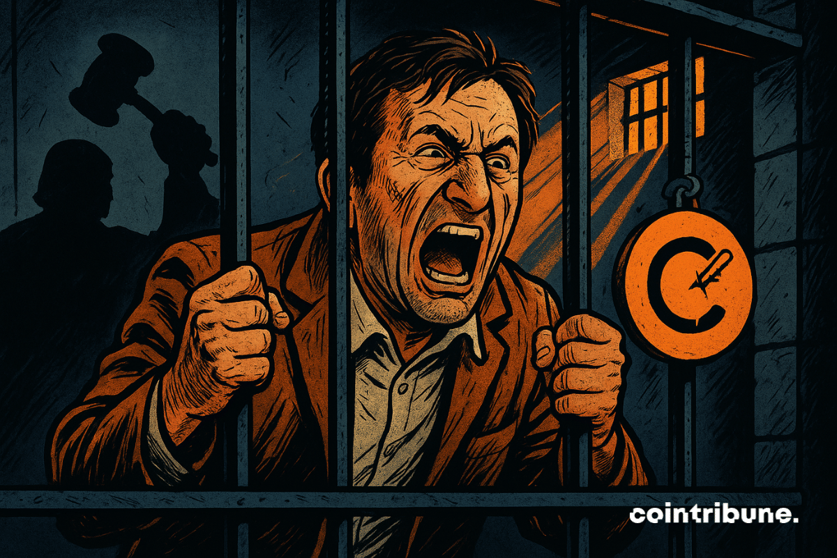 Illustration du fondateur de la plateforme crypto, derrière les barreaux