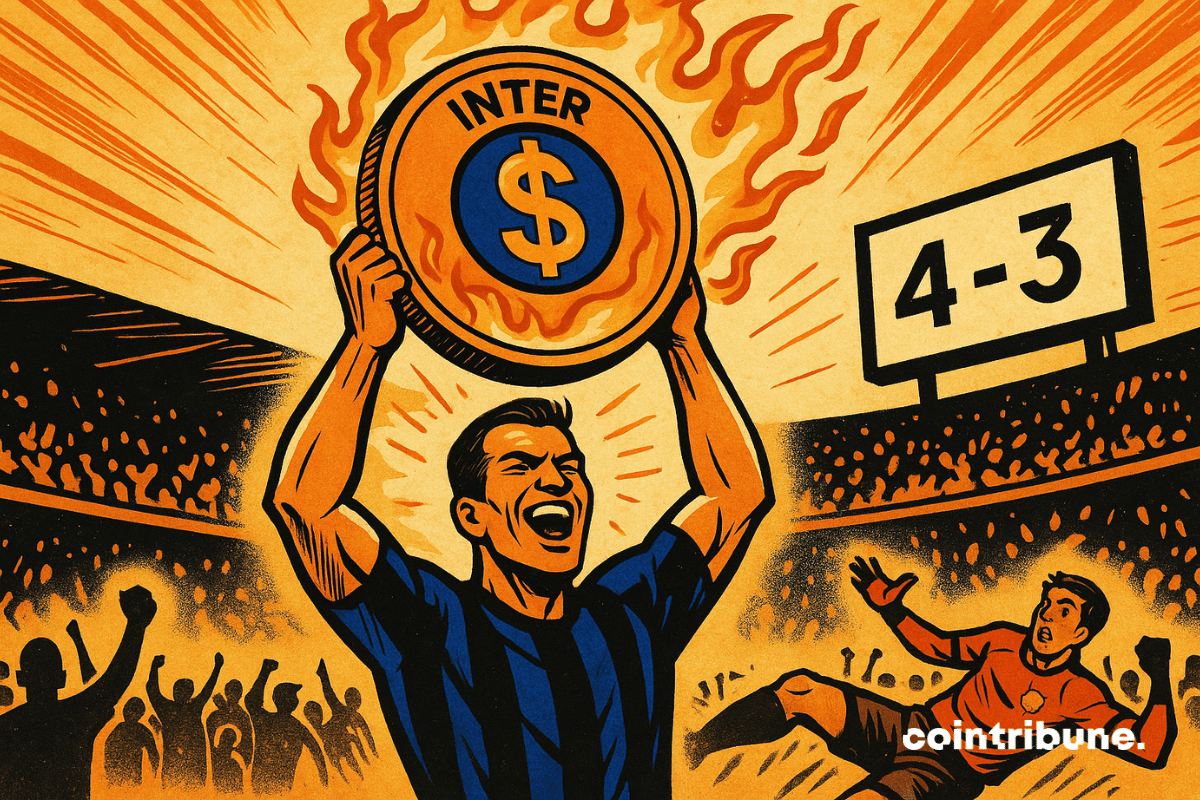 Joueur de l'Inter de Milan brandissant un jeton INTER en guise de trophée