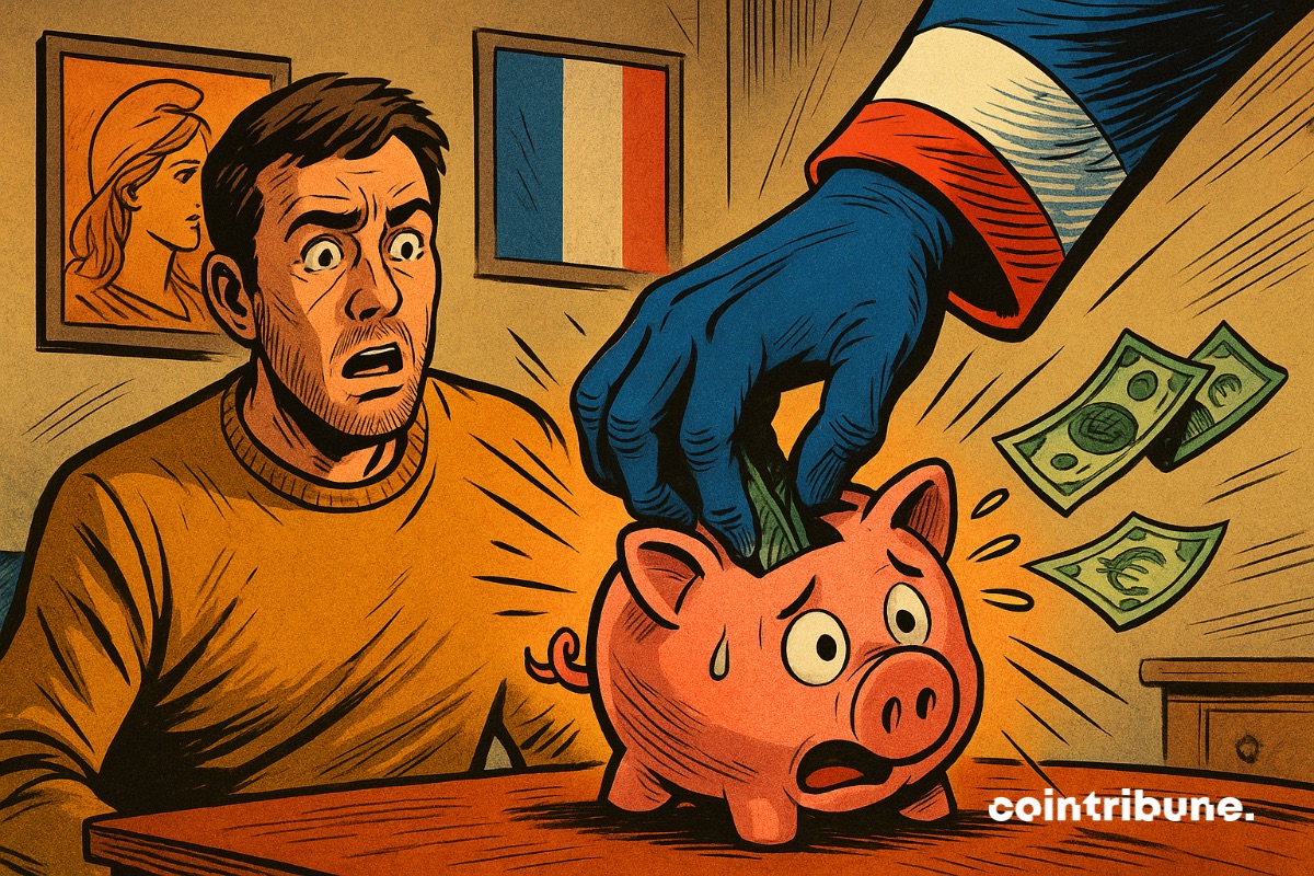 Une main du gouvernement français qui pioche dans les économies d’un français.