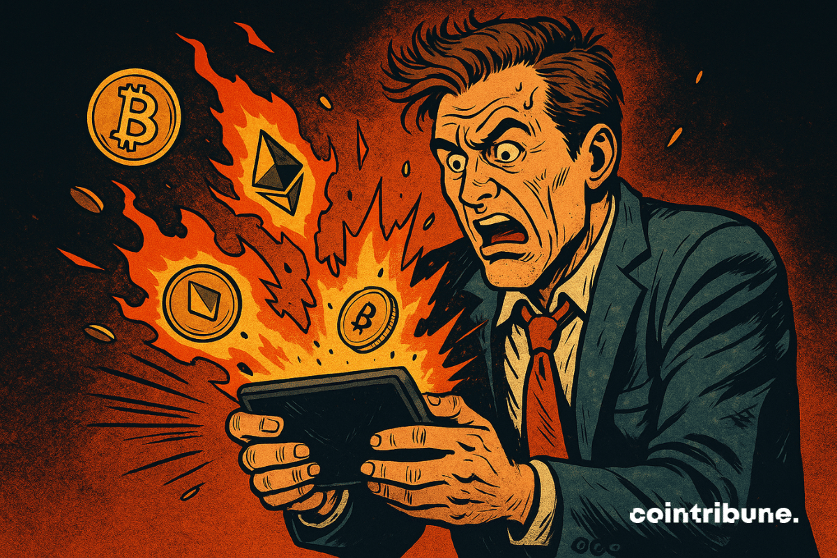 The explosion of a trader’s crypto portfolio symbolizes the correction in Bitcoin, Ethereum, and Dogecoin.
