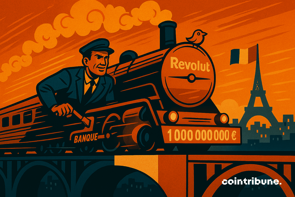 El tren de Revolut (banco pro criptomonedas) cruza Francia con "1.000 millones de euros" escrito en la parte superior
