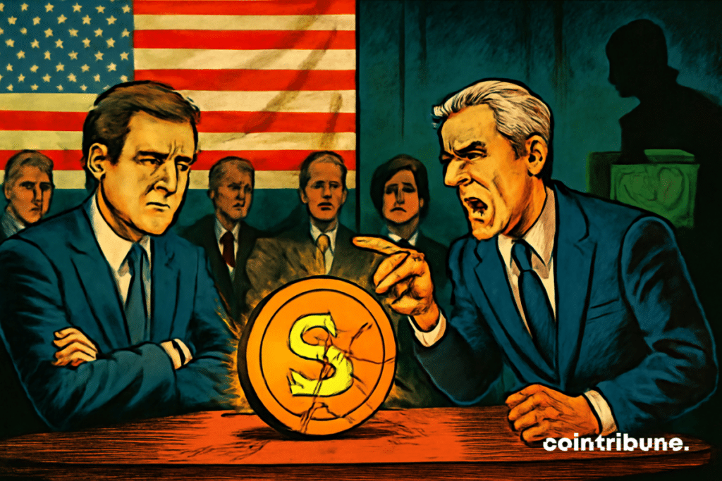 A tense exchange in the Senate between Democratic senators symbolizes the party's division over the stablecoin bill and crypto regulation.