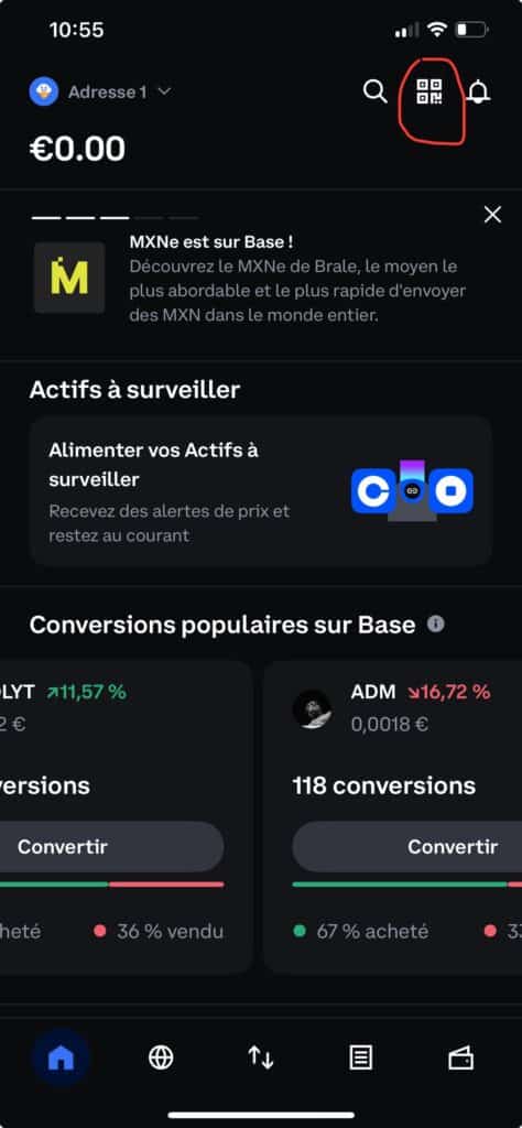 scanner des codes QR avec Coinbase Wallet