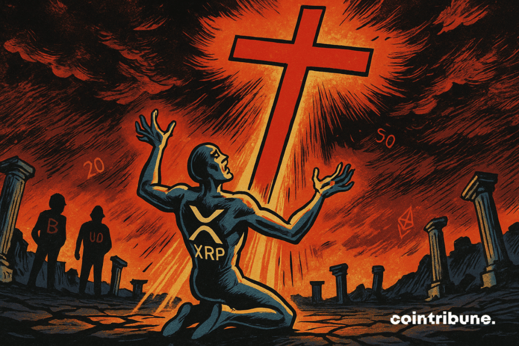 La crypto XRP jugé sous une croix céleste.