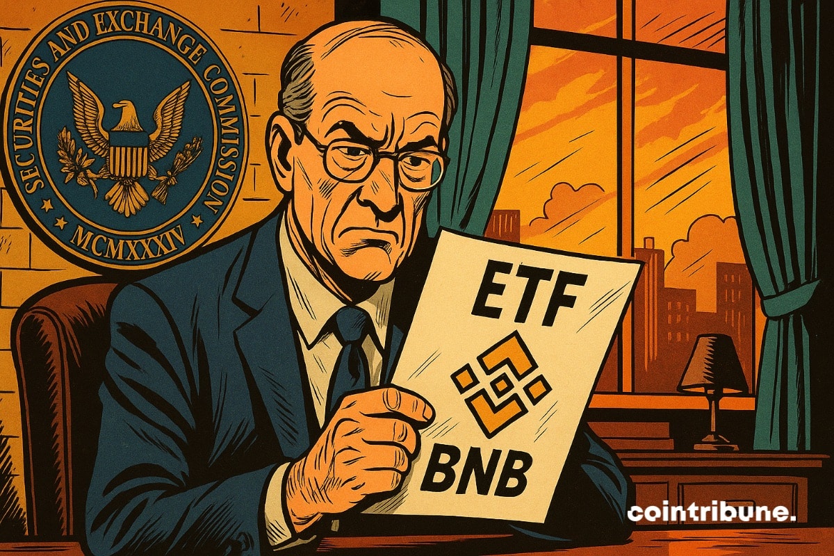 Un responsable à la SEC qui tient en main le formulaire de dépôt de VanEck pour un ETF BNB.