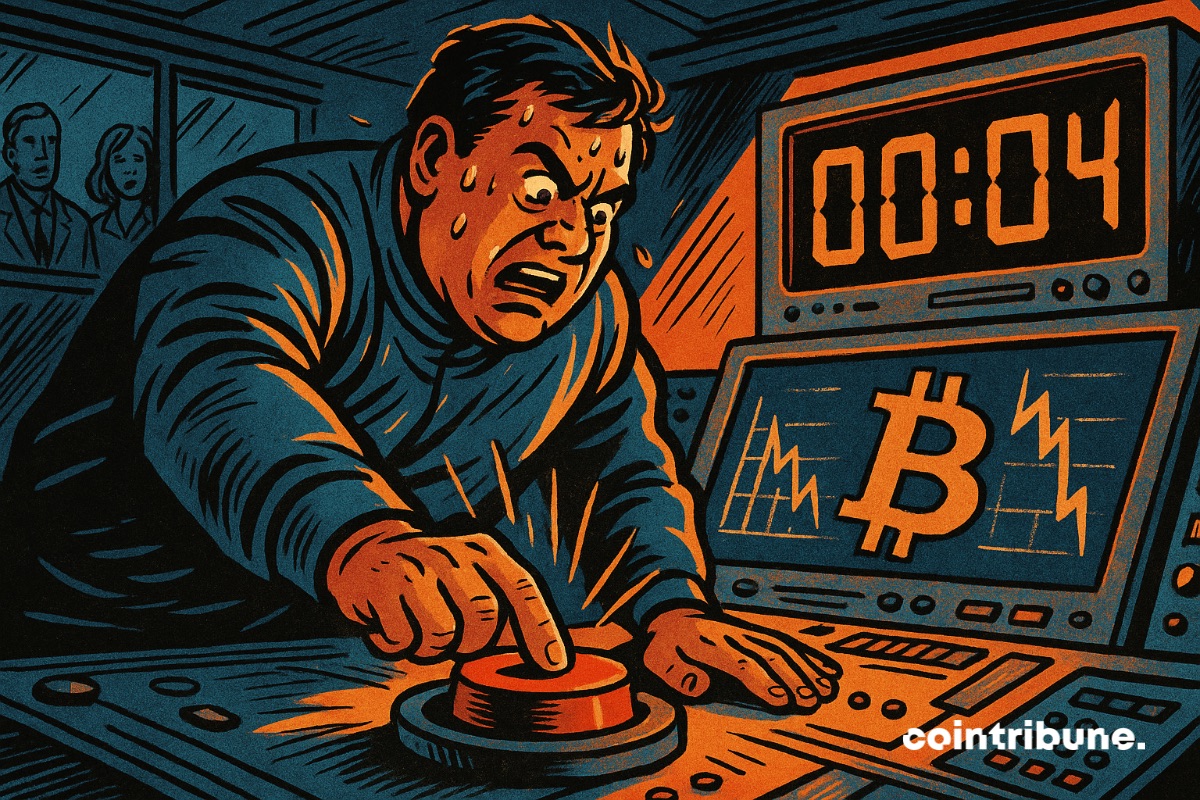 Un investisseur bitcoin sous tension, prêt à prendre une décision difficile sur le BTC.