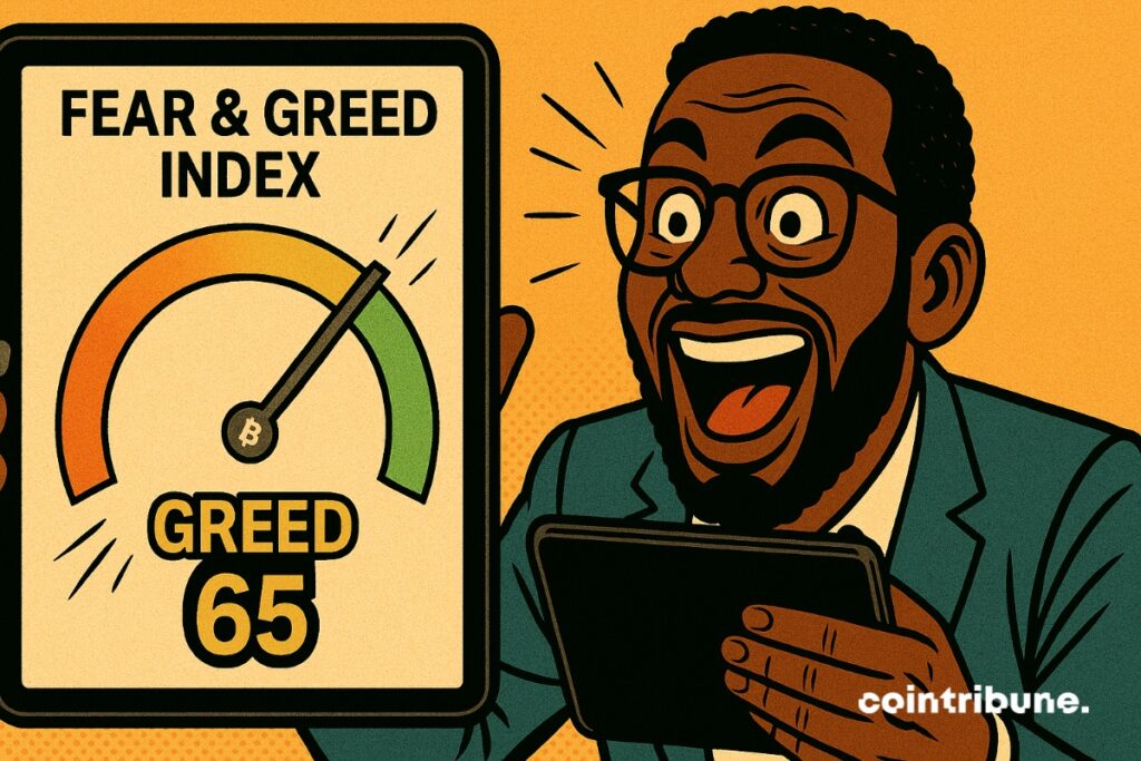 the Crypto Fear & Greed Index shows a return to 65 in the 