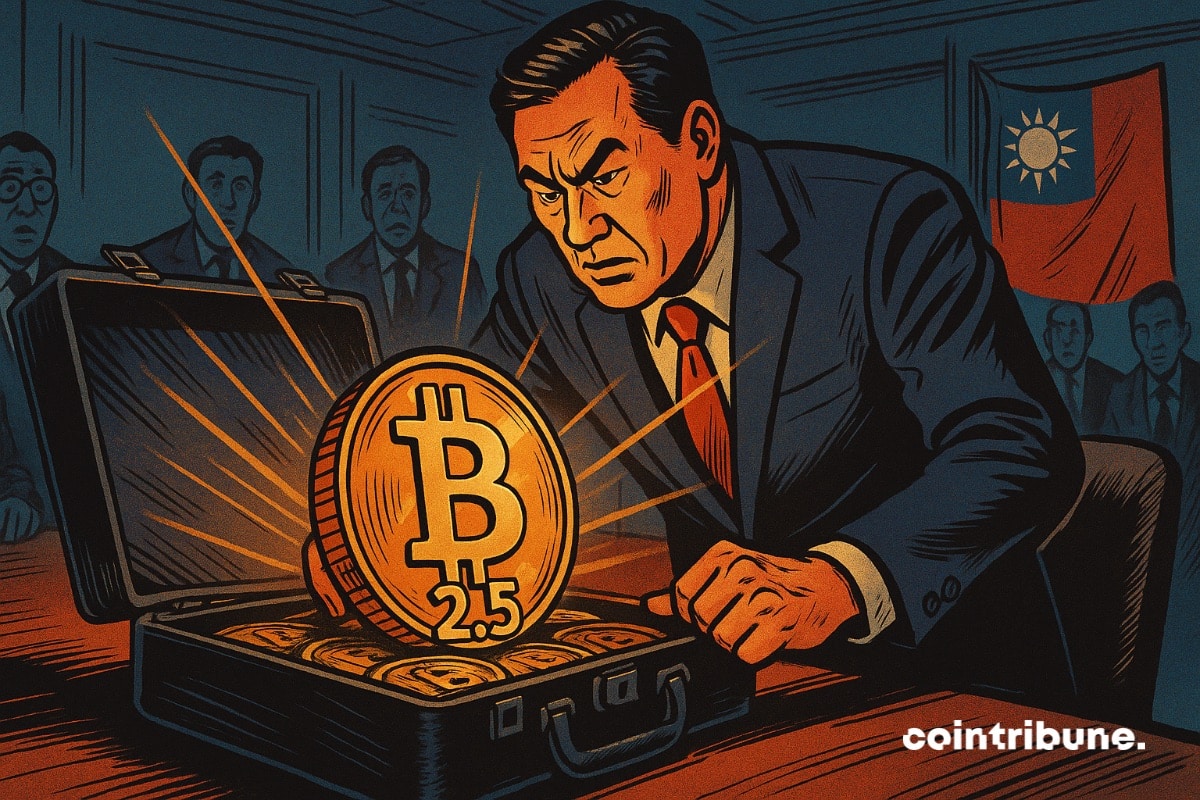 Un responsable à Taïwan qui dévoile une mallette remplie de Bitcoin (BTC) pour en faire une réserve.