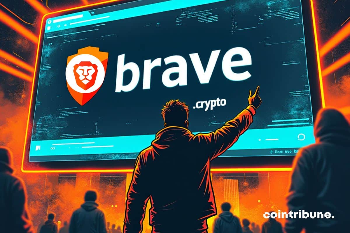 Un utilisateur de Brave qui pointe un écran affiche le navigateur brave crypto.