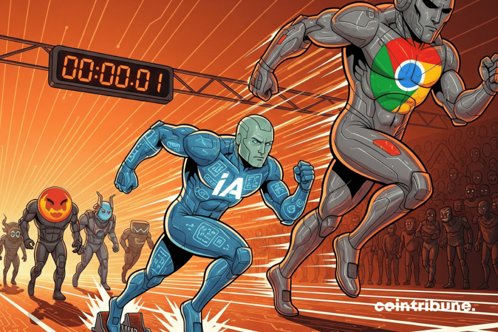 AI android ready to sprint, dominating Chrome in a futuristic race