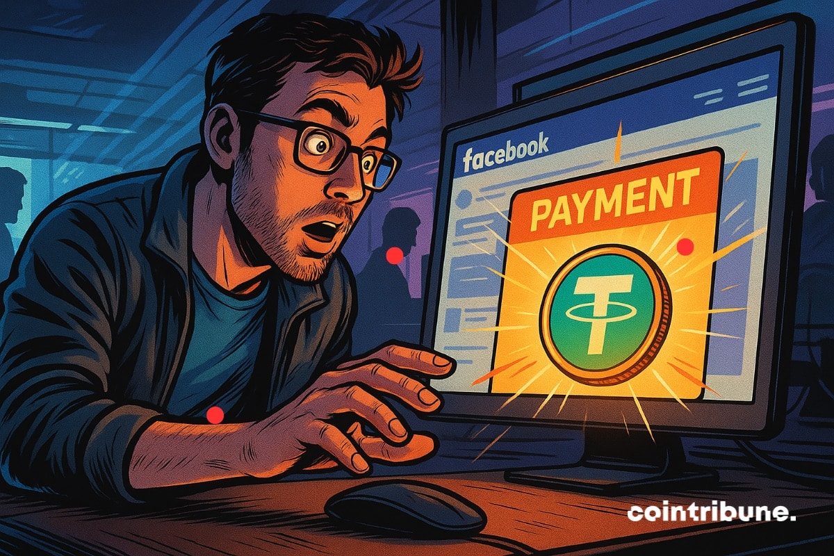 Un créateur Facebook sur Meta qui reçoit un paiement en stablecoin Tether (USDT).