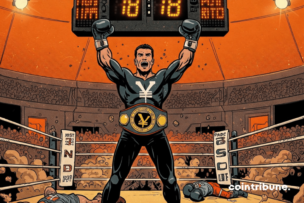 BlackRock ETF in the form of a muscular fighter, arms raised after a victory