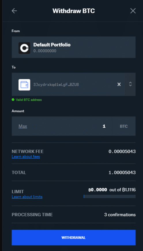 Retrait BTC Coinbase 