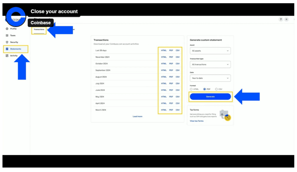 activité Coinbase 