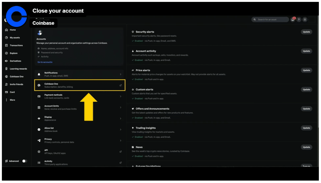Désactivez Coinbase One