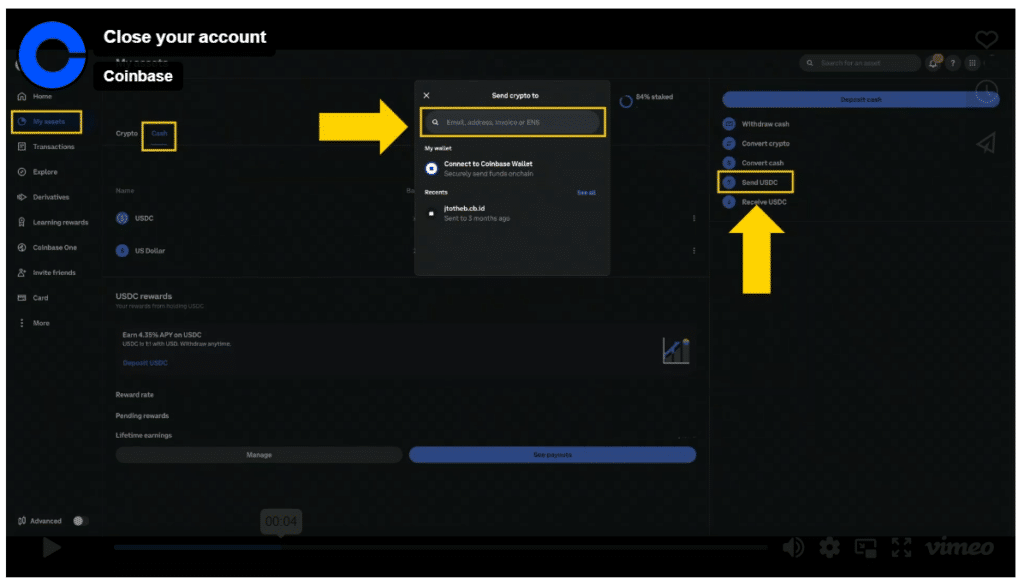Paramètres Coinbase 