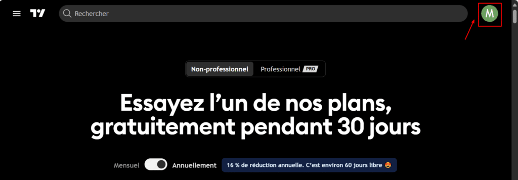 page d'accueil compte TradingView