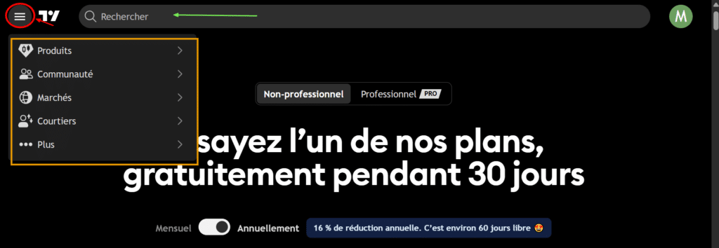 Exploration de l’interface initiale Trading View