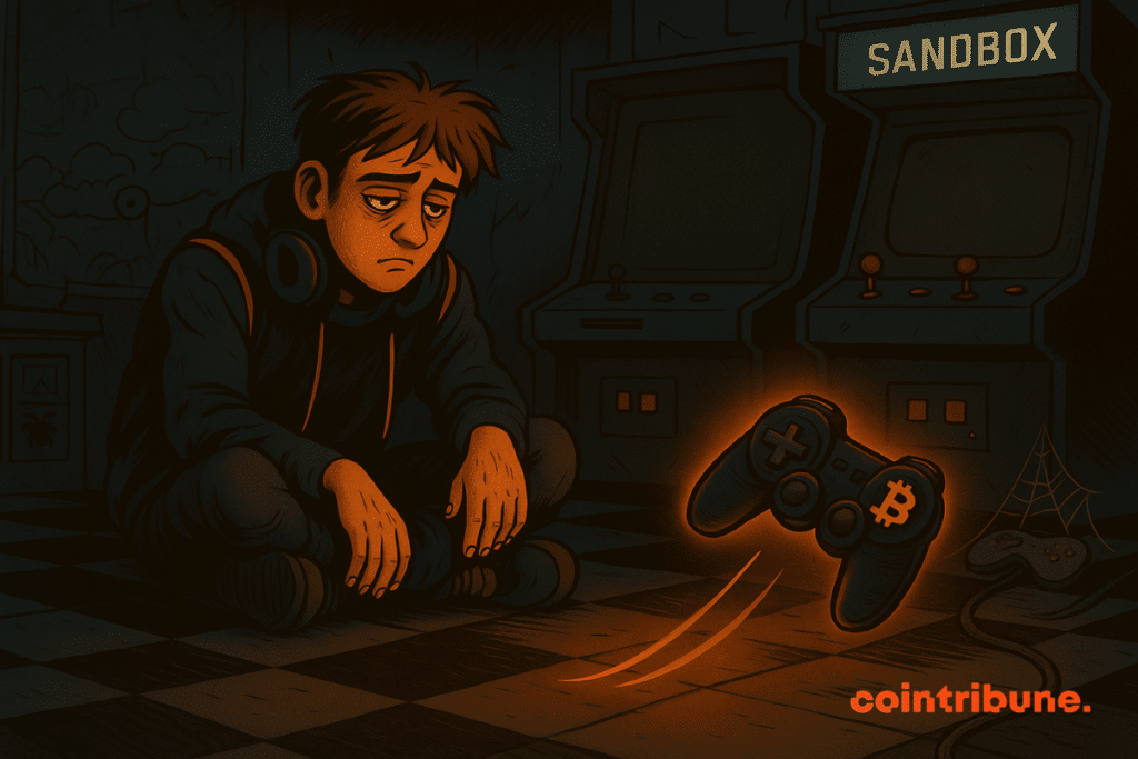 A sad gamer sits alone in a dark arcade marked 