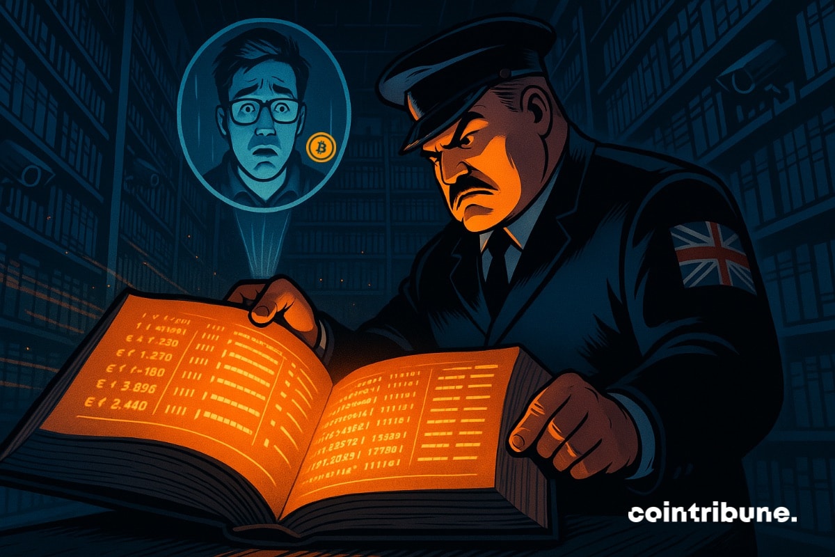 Um policial do Reino Unido monitorando as contas de uma empresa de criptomoedas.