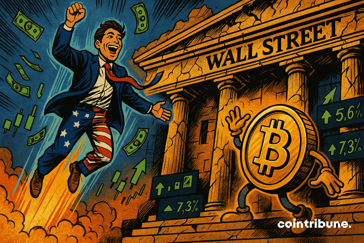 Un trader propulsé devant un Bitcoin hésitant.