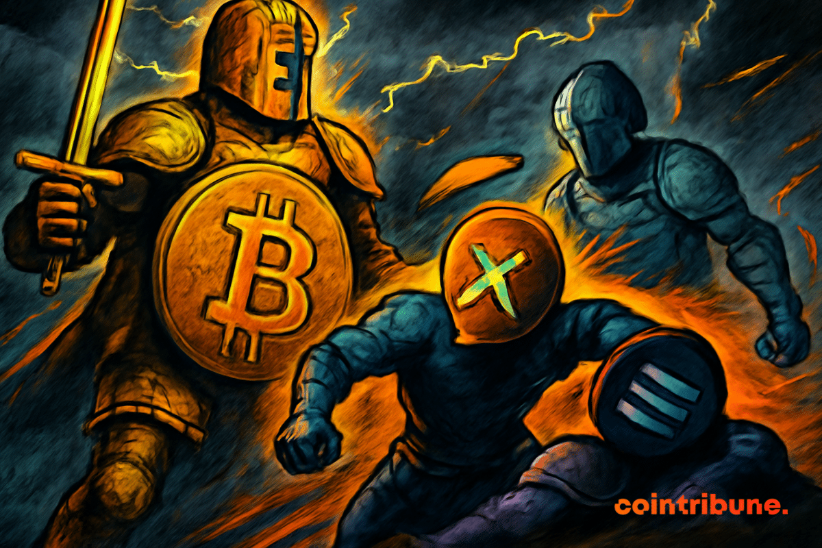 Bitcoin as a knight leads, XRP charges, Ethereum retreats, Solana falls.