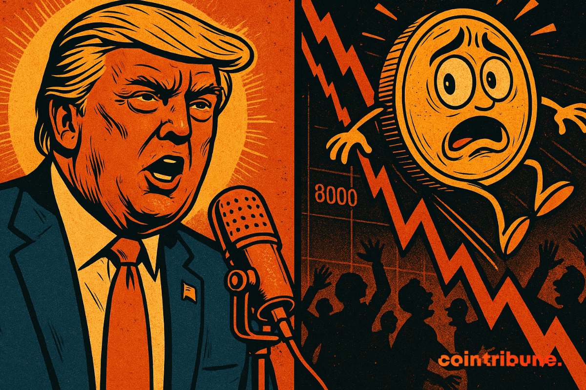 Trump falando, Bitcoin em pânico enquanto o mercado despenca.