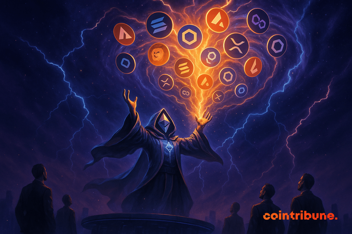Mage Ethereum tenant dans ses mains une explosions d'altcoins