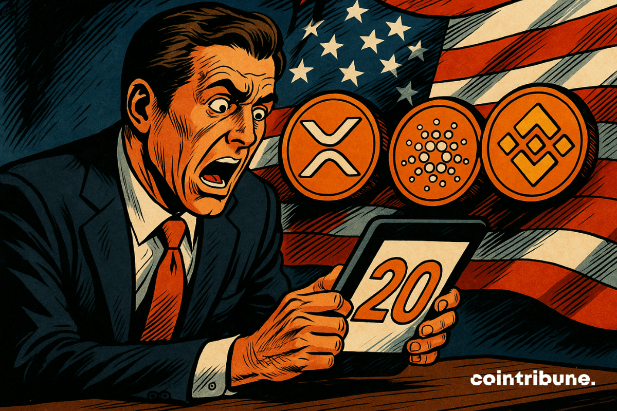 Grand podium Top 20 avec les crypto-actifs XRP, ADA, BNB qui tombent