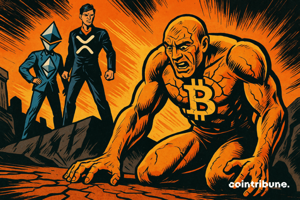 Bitcoin, à genoux et fissuré, tandis qu’Ethereum et XRP le dominent.