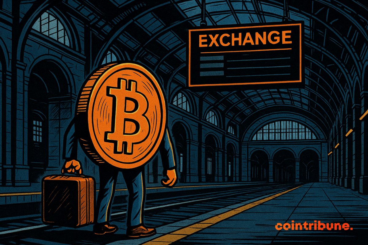 The exchange station is empty, symbolizing the drop in Bitcoin inflows.