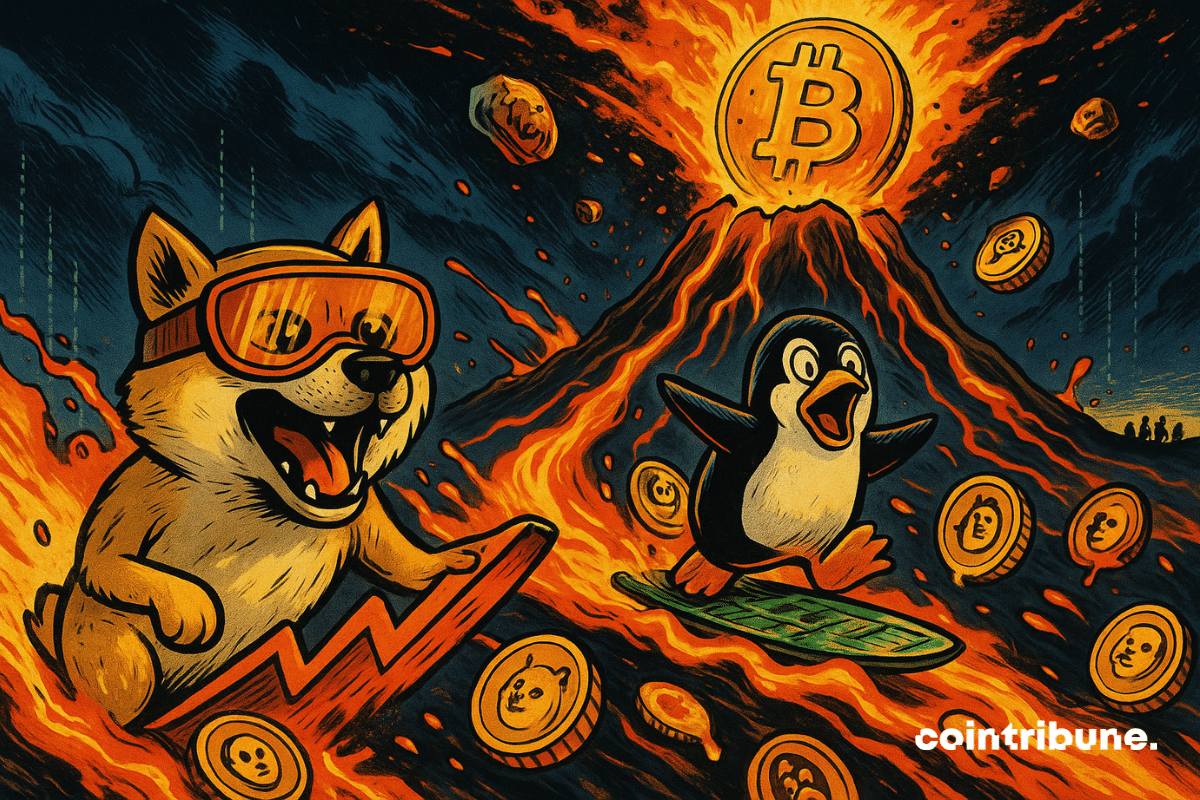 L’éruption des memecoins PENGU et Dogecoin du volcan Bitcoin.