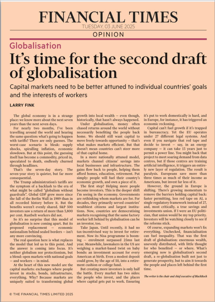 Larry Fink, CEO de BlackRock, propose une mondialisation 2.0