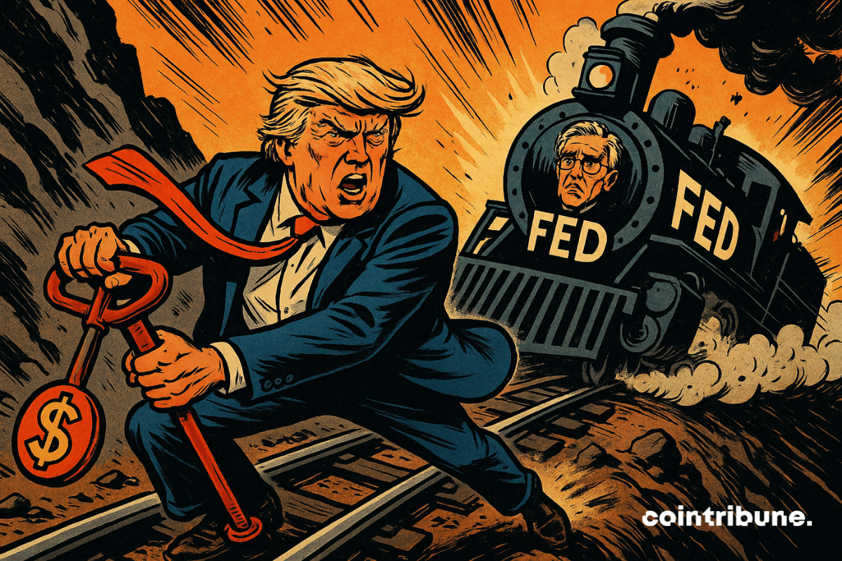Trump freine un train "FED" lancé à toute vitesse sur une pente.